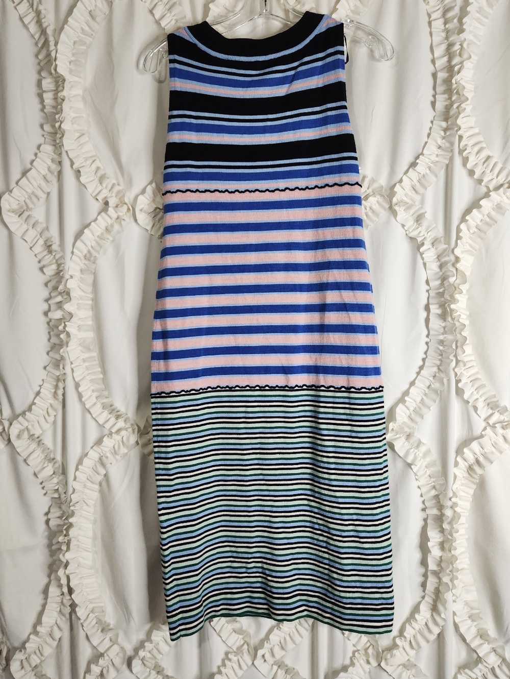 Marni Uniqlo Merino Blend Sleeveless Knit Midi Dress Blue Pink Stripe Sz XXS